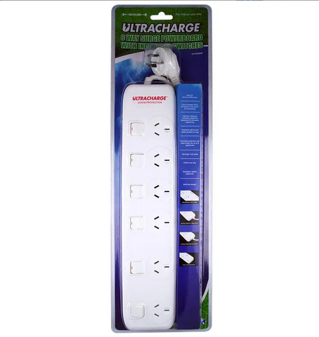 POWER BOARD - 6 OUTLET - INDIVIDUAL SWITCHES -  WITH OVERLOAD SWITCH - ULTRACHARGE