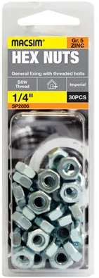 NUTS - HEX NUTS - DIECAST - ZINC PLATED - 1/4" - 30 PIECE PACK