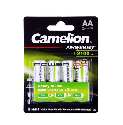 BATTERIES - AA RECHARGEABLE - ALWAYS READY - 2100MAH - 4 PACK - CAMELION