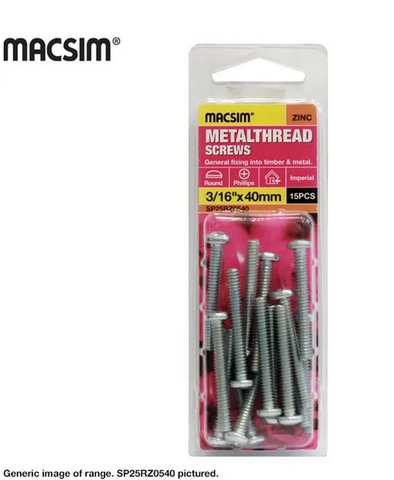 METAL THREAD - BOLT - 1/4"  x 40mm - ROUND HEAD -  10 PIECE - ZP