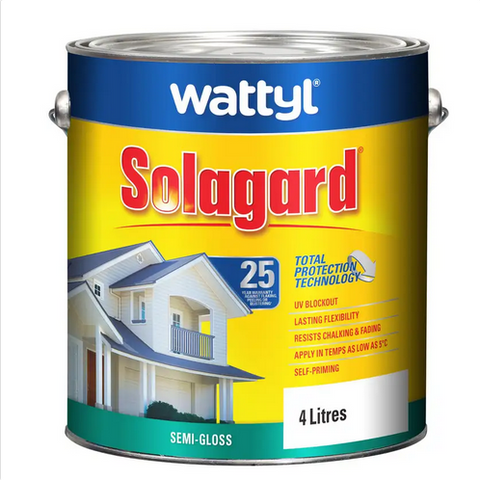 PAINT - WATTYL SOLAGARD SEMI GLOSS WHITE - 4 LITRES - WATTYL - 25 YEAR GUARANTEE