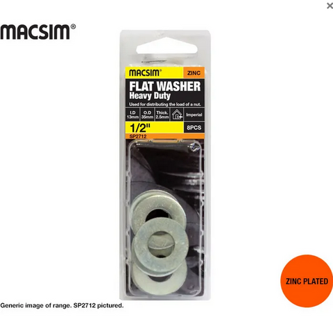 WASHERS - FLAT WASHER HEAVY DUTY - ZP - 1/2" - 8 PACK