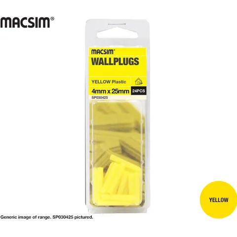 WALL PLUGS - YELLOW - 4mm x 25mm - Pk25