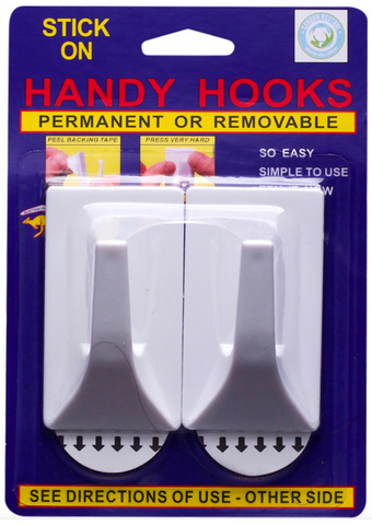 LARGE HOOKS - 2 PACK - 2KG -  PERMANENT OR REMOVABLE - HANDY