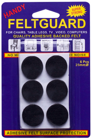 FELT PADS  - ROUND ADHESIVE - 25mm - FELTGUARD - 6 PACK