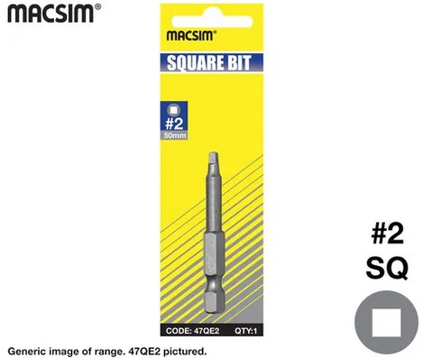 DRIVER BIT - SQUARE DRIVE - 2  x 100mm - 1 PACK - 1/4" HEXAGONAL SHANK