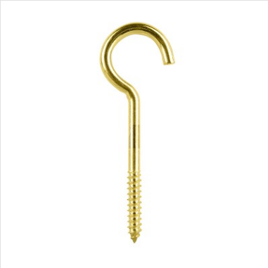 HOOK - ROUND SCREW HOOK - BRASS PLATED - 76mm