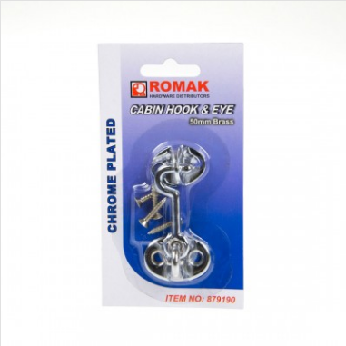CABIN HOOK & EYE - BRASS - CHROME PLATED - 50mm