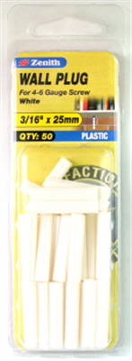 WALL PLUGS - WHITE -  3/16X25 - Pk50