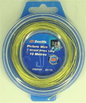 BRASS PICTURE HANGING WIRE -  7 STRAND - 10 METRES  (12KG)