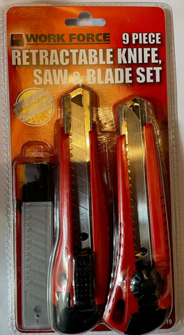 KNIFE, SAW & BLADE SET - RETRACTABLE - 9 PIECE INCLUDES RETRACTABLE SAW