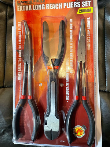 PLIERS SET - EXTRA LONG REACH 3 PIECE PLIER SET  - 280MM LONG - HEAVY DUTY