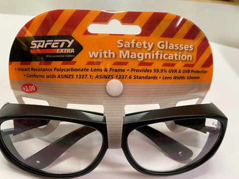 SAFETY GLASSES - WITH 2.0 MAGNIFICATION