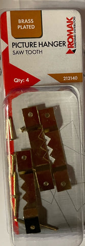 PICTURE HANGERS - SAW TOOTH - BRASS PLATED - 4 PIECE - ROMAK