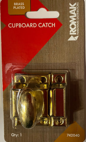 CATCH - SURFACE MOUNTED CUPBOARD CATCH - BRASS PLATED - ROMAK