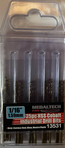 COBALT  DRILL BIT SET - INDUSTRIAL STRENGTH - 1/16"/ 1.598mm - 25 PIECE PACK