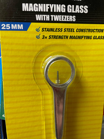 MAGNIFYING GLASS - WITH TWEEZERS - 25mm