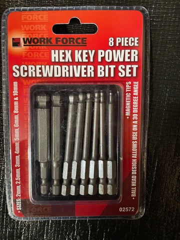 POWER SCREWDRIVER BIT SET -  HEX KEY - 8  PIECE