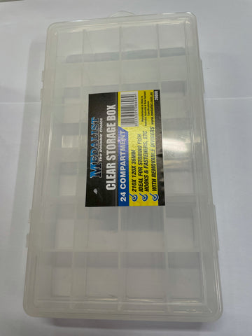STORAGE BOX -  210mm CLEAR PLASTIC - 24 COMPARTMENTS