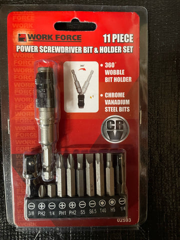 POWER SCREWDRIVER BIT & HOLDER SET - 11  PIECE