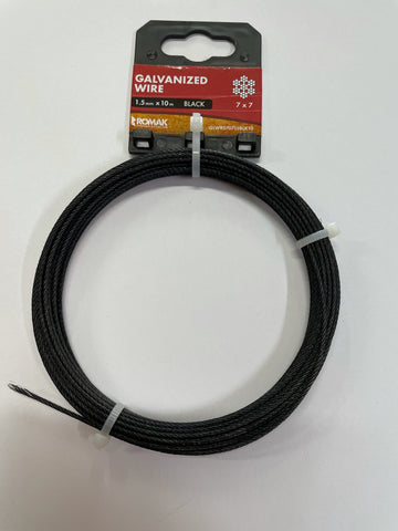 STEEL WIRE - BLACK POWERCOAT  - GALVANISED - 1.5mm x 10 Metres - 7x7 strand