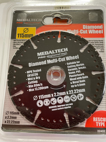 CUTTING WHEEL - DIAMOND MULTI-CUT  - 115x2.2x22.22mm - MULTI MATERIAL