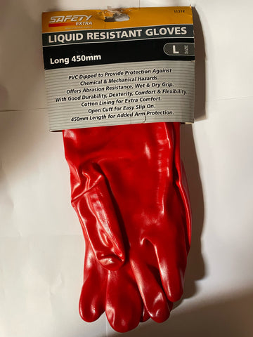CHEMICAL GLOVES - RED PVC  - 450cm long - LARGE SIZE