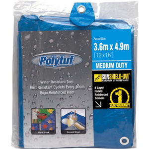 TARPAULIN MED BLUE 3.6 X 4.9 POLYTUF